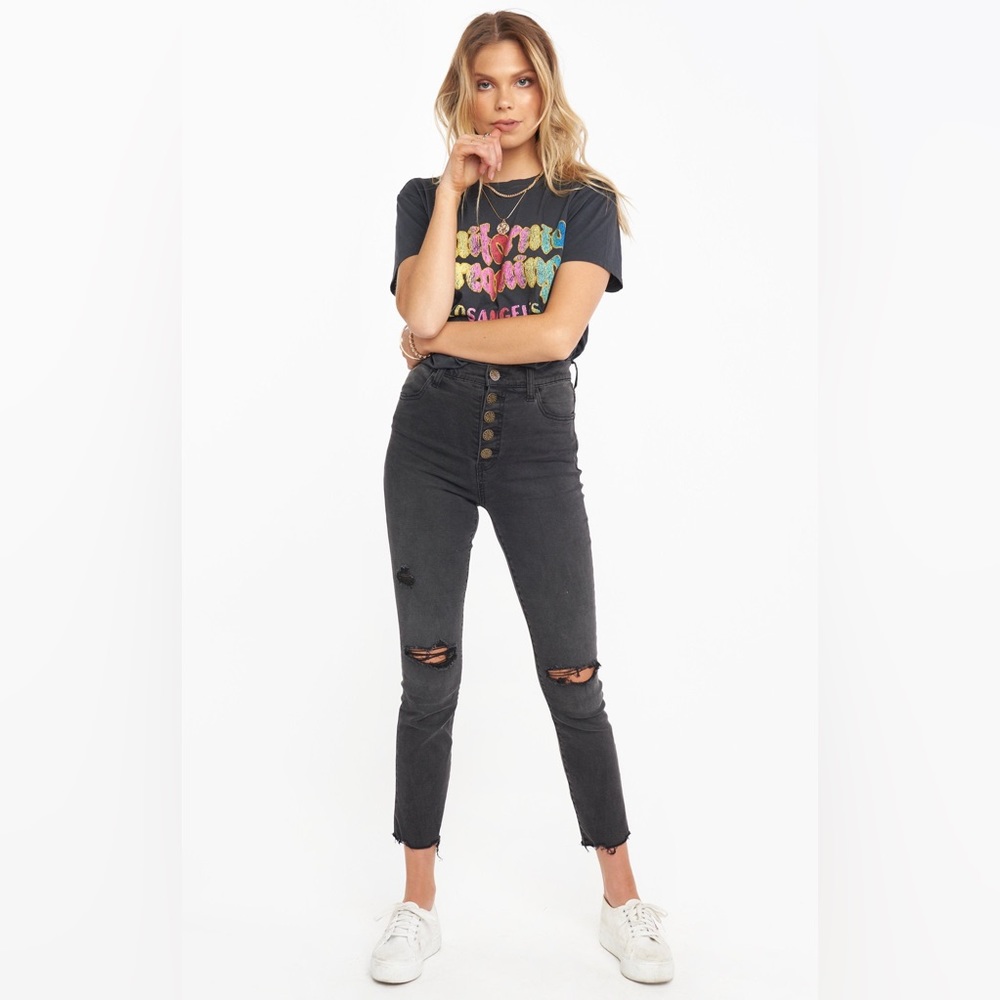 Show Me Your Mumu - Soho Button Up Skinnies, Distressed Black, Size 31